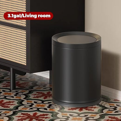 12L/3GAL Black Bathroom Trash Can with Lid,Swing Lid Trash can for Bedroom, Modern Trash Can for Bathroom,Bedroom,Living Room,Office,Laundry,Hotel,Bank