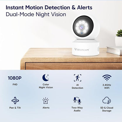 VSTARCAM WiFi Camera Indoor Wireless, 1080P with 5X Zomm, 360° Pan-Tilt, Color Night Vision, Motion Detection, Real-time Alerts, 2-Way Audio, Works with Alexa, Cloud & SD Card Storage(up to 256GB)