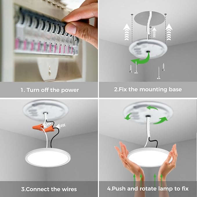 zemty 7 Inch LED Ceiling Light with Night Light, 1800K, 3000K/4000K/6500K Light Fixtures, Low Profile Lighting for Bedroom, Living Room, Kitchen-White