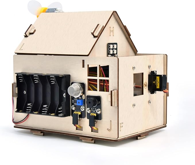KEYESTUDIO IOT ESP32 Smart Home Starter Kit for Arduino and Python,Electronics Home Automation Coding Kit, Wooden House DIY Sensor Kit,STEM Educational Set for Adults Teens 15+