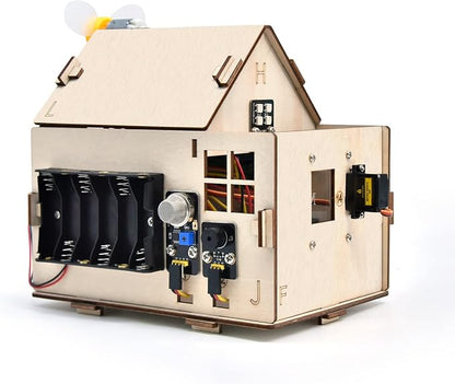 KEYESTUDIO IOT ESP32 Smart Home Starter Kit for Arduino and Python,Electronics Home Automation Coding Kit, Wooden House DIY Sensor Kit,STEM Educational Set for Adults Teens 15+