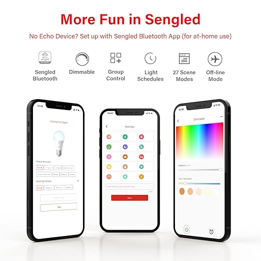 Sengled Smart Light Bulb, Bluetooth Mesh Smart Bulb That Works with Alexa Only, Dimmable LED Blub, 800LM, Day White 5000K, 8.7W (60W Equivalent), 1 Pack – A Certified for Humans Device