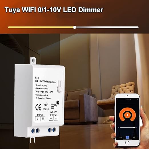 Tuya/Smart Life APP 0/1-10V WiFi Smart Dimming | Home Automation | Compatible with Alexa & Google Home | iOS Android App | No Hub Required (WiFi 0-10V Dimmer)