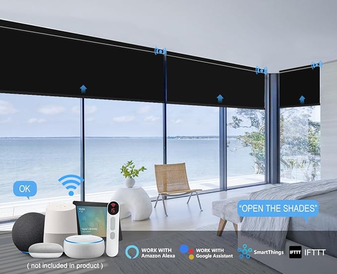 Bringnox Motorized Blinds with Remote,100% Blackout Smart Roller Blinds Compatible with Apple Homekit Google Home and Alexa Via HUB,and Customized (Vinyl Black-14)