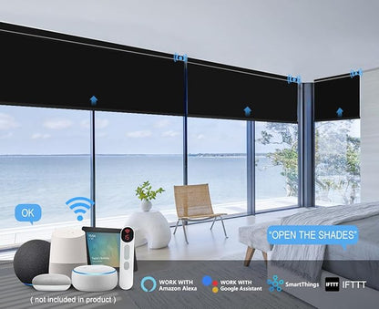 Bringnox Motorized Blinds with Remote,100% Blackout Smart Roller Blinds Compatible with Apple Homekit Google Home and Alexa Via HUB,and Customized (Vinyl Black-14)