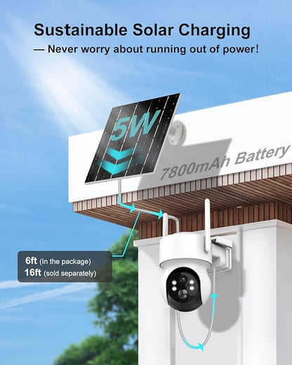 2K Wireless Solar Security Camera Outdoor with Floodlight, 4MP WiFi PTZ Camera for Home Surveillance, Motion Detection, 98FT Night Vision, 5W Solar Panel &Rechargeable battery, Waterproof, 2-Way Audio