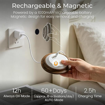 Wood Motion Sensor Night Light Indoor, Rechargeable Magnetic Light