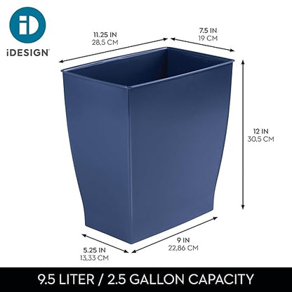iDesign Small Plastic Bathroom Trash Can, Slim Rectangle Garbage Bin for Bedroom, Office, Dorm, 4-Pack, Navy Blue