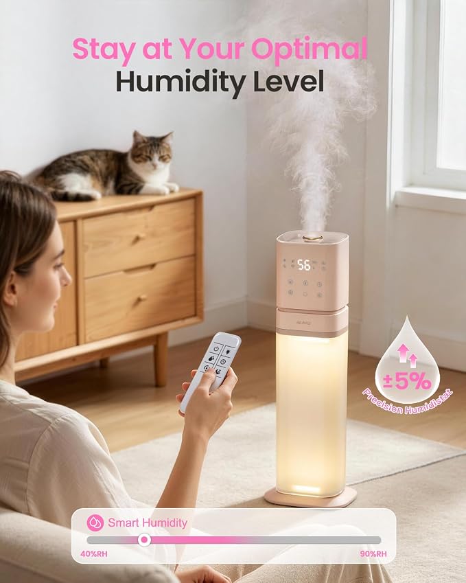 Humidifiers for Bedroom 2.1Gal/8L, Smart Humidifier for Large Room, Cool Mist Humidifiers for Home Kids Baby Plants, Top Fill Humidifier with Extension Tube, WIFI APP & Voice Control, Pink