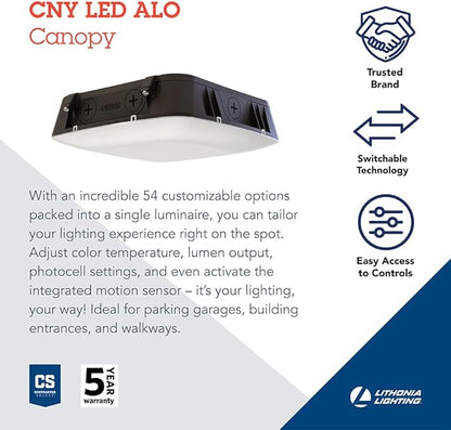 Lithonia Lighting 10" Square Canopy LED Outdoor Ceiling Light, Dusk-to-Dawn Photocell and Motion Sensor Outdoor Lights, Adjustable Brightness and Switchable Color Temperature, Wet Rated, Dark Bronze