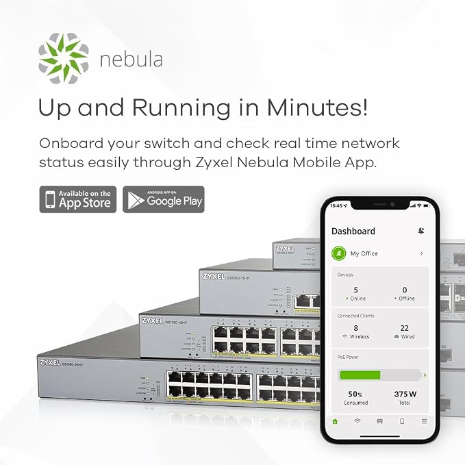Zyxel 8 Port Network Ethernet Switch | Smart Managed PoE+ | GS1350-12HP | 8x PoE+ with 130W Budget + 2x Gigabit + 2x SFP Ports, NebulaFlex Pro, Surveillance Mode, Long Range, TAA Compliant