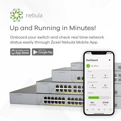 Zyxel 8 Port Network Ethernet Switch | Smart Managed PoE+ | GS1350-12HP | 8x PoE+ with 130W Budget + 2x Gigabit + 2x SFP Ports, NebulaFlex Pro, Surveillance Mode, Long Range, TAA Compliant