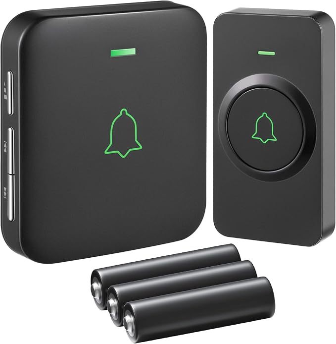 AVANTEK Wireless Doorbell, Battery-Powered & Portable, 1000 ft Range, Black