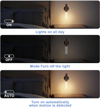 LANDGOO LED Magnetic Wall Sconces Lights Automatic Motion Sensor Wireless Wall Mounted Lamp Rechargeable Battery Operated Indoor 360° Rotation for Bedroom Living Room (Black Walnut Wood 1PC)