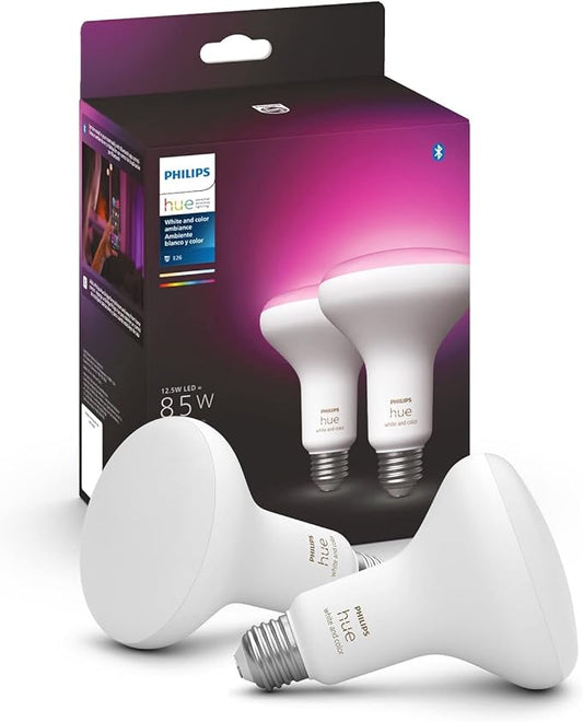 Philips Hue White & Color Ambiance BR30 LED Smart Bulbs, 2 Bulbs (578096) & Smart Dimmer Switch, 1-Pack & Bridge, Unlocks Full Suite of Features