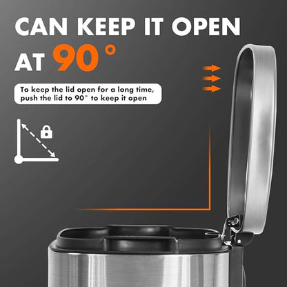 FDW | 8 Gallon Trash Can with Lid | Stainless Steel | Fingerprint Proof | Made of Stainless Steel | Soft-Close Step Pedal | Hands-Free Use | Easy to Clean | for Kitchen, Office, Bathroom