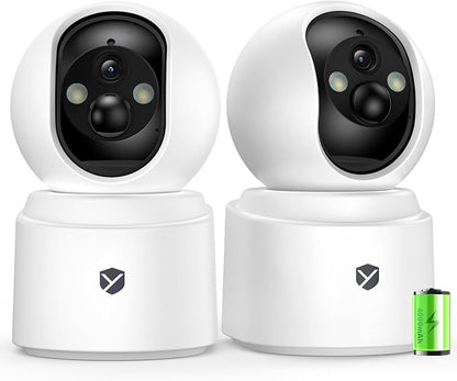 Battery Powered Indoor Camera Wireless 2 Pack with 2.5K Color Night Vision