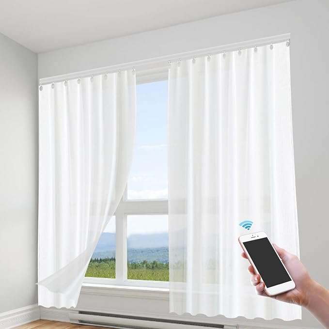 Electric Curtain Track with Remote Control, Motorized Curtain Track System, App & Voice Control, Compatible with Alexa and Google Home for Ceiling and Wall Mounta