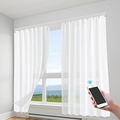 Electric Curtain Track, Retractable Motorized Curtains Rod From 7-13.78ft, Automatic Curtain Opener with controller/Voice Control, Smart Curtains System for I-Rrail and U-Rail (For 7-13.78ft)