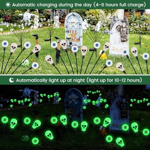 vignuto Halloween Decorations Outdoor, Scary Eyeball Lights,4PACKS 32LED,IP65 Waterproof,Halloween Decor for Garden/Yard/Patio/Lawn/Pathway(Green)