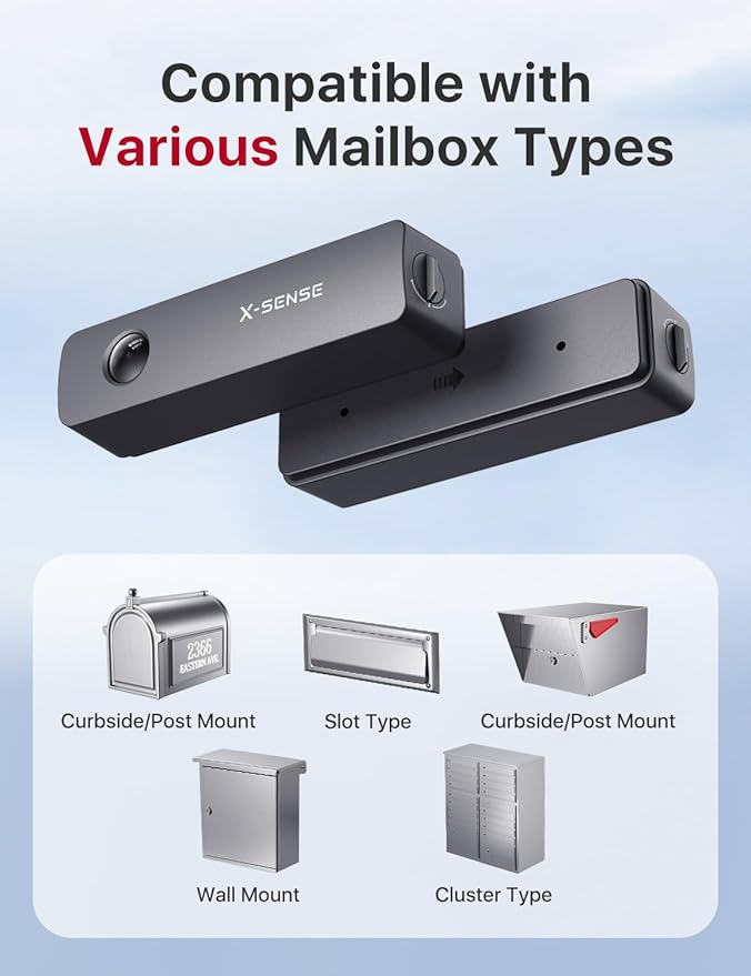 X-Sense Smart Mailbox Alarm, Requires SBS50 Base Station, Wireless Long Range Mailbox Alert, Mailbox Sensor for Delivered Mail, SMA51