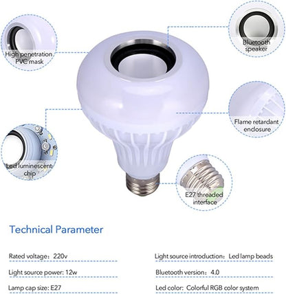 FTVOGUE LED RGB Bulb Light Smart Bluetooth Music Audio Speaker Changing Color Lamp E27 12W with Remote for Living Room Bathroom