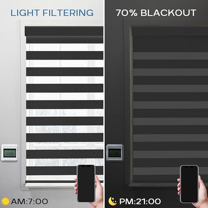 Motorized Zebra Blinds Works with Alexa Smart Home Dual Layer Window Shades Remote Roller Blinds Electric Horizontal Window Blindsfor Home Office，Customized Size (70% Shading - Luxury Black)