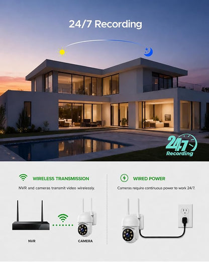 CAMCAMP Wireless Security Camera System Outdoor 8 Cameras for Home Security | Plug-in Powered, Smart Auto Tracking Pan&Tilt, 1080P Cam WiFi Pro 16CH NVR 500GB No Monthly Fee Color Night Vision 2-Way Talk