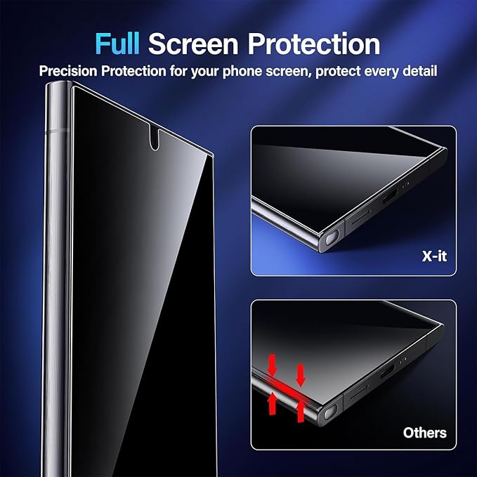 X-it for Samsung Galaxy S23 Ultra/S22 Ultra Screen Protector Privacy [Auto Alignment/Dust Removal],Bubble-Free,[100% Ultrasonic Fingerprint ID] Easy Installation Full Coverage Anti-Spy [Non-Glass] 2 Packs
