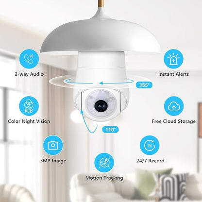 Light Bulb Security Camera, 2K Night Vision Smartphone APP Control 360° Pan Tilt, 2.4GHz WiFi, 24/7 Motion Tracking, 2-Way Talk, SD/Cloud Storage, Wireless Indoor Home Security Camera 2 Pack