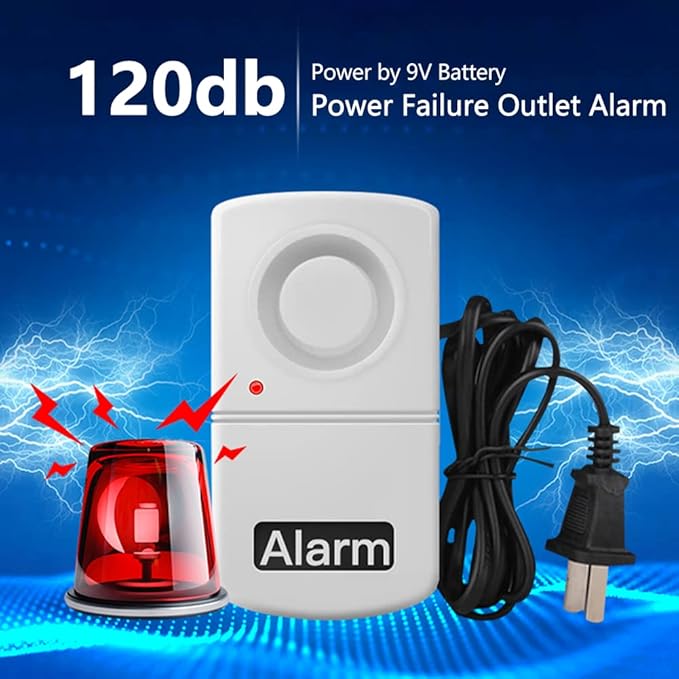 Watris Veiyi 120db Power Failure Outlet Alarm, Smart Outage Alarm Warning Siren, Automatic Power Cut Failure Alerter for Home Office Shop, Power by 9V Battery (NOT Included), 220V