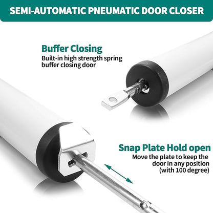 2 PCS Screen and Storm Door Closer Kit, Heavy Duty Pneumatic Screen and Storm Door Closer, Screen and Storm Door Push Button Latch Set Replacement Kit, Adjust Smooth Closing Speed (White)