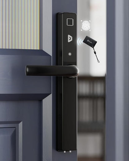 Blusafe Origin Smart Keyless Door Handle for Home Security, App Control, Key Card, Remote Lock/Unlock (Black, OS)