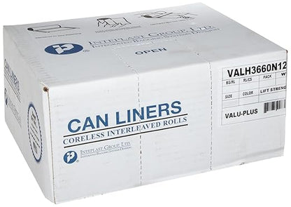 Inteplast Group VALH4348N12 46" Length x 43" Width x 11 Mic Thickness, Natural Color, HDPE Commercial Coreless Valu-Plus Insutional Trash Can Liner (Case of 8 Roll, 25 Bags per Roll)