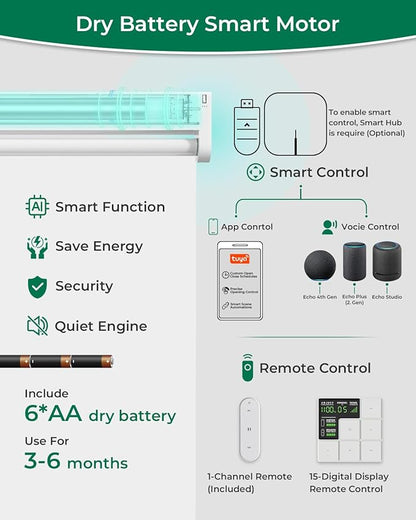 Allesin Motorized Blinds with Remote | Automatic Blackout Roller Shades, Easy Install & Smart Control Electric Blinds for Home Office, Living Room (Custom Size and Color)