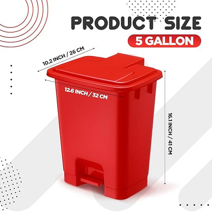 2pcs 5 Gallon Red Step on Trash Can Hands-Free Waste Bin with Odor Control Lid Touchless Sanitary Use Garbage Can for Lab Dental Home Clinic Office