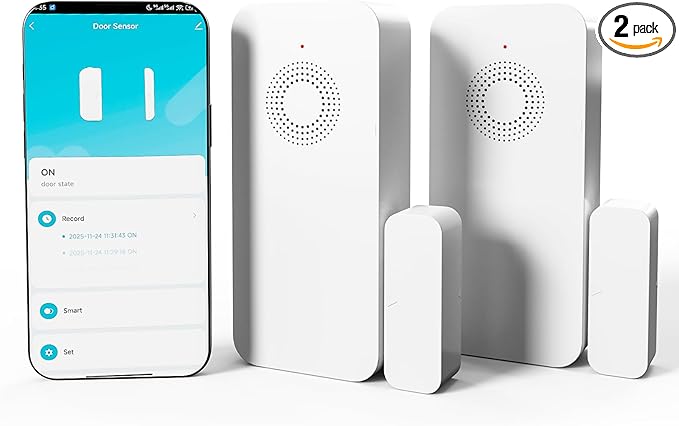 WiFi Door Window Alarm, Smart Contact Sensor with APP Alerts & Sound Light Alarm, DIY Home Security System for House, Apartment, Office (Battery Not Included)
