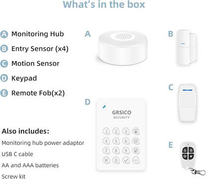 WiFi Alarm System, Smart Home Alarm System Wireless 9 Piece-kit, DIY Alarm System, Door Window Sensor, Motion Sensor, Remote, Keypad, Work with Alexa, for House, Apartment Security by GRSICO 2nd Gen