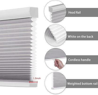 Changshade Cellular Shades Window Blinds Light Filtering Cordless Custom Size, Honeycomb Door Window Blinds 1.5 inch Cell Pleated Easy to Install for Home, Office, Bedroom, Bathroom, Nursey, Grey