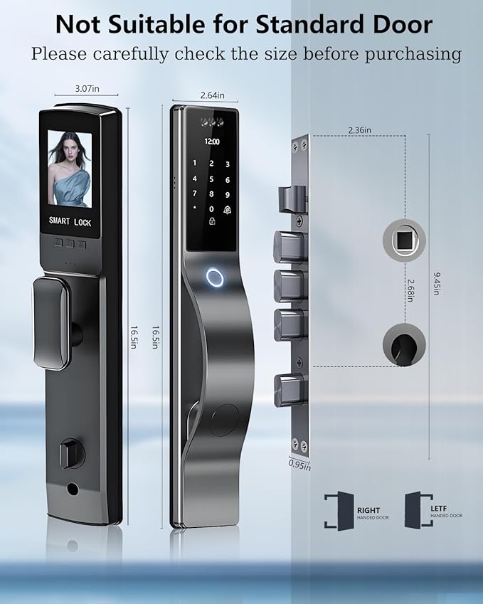 3D Face Recognition Door Lock with Lockbody, Video Smart Lock with Camera&Doorbell, Front Door Keyless Entry Lock, WiFi&Tuya APP Control/Fingerprint/IC Card/Password/Keys