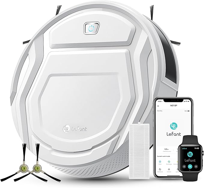 Lefant M310 Robot Vacuum Cleaner, 4500Pa Powerful Suction, PreciSense Obstacle Avoidance, Slim, Quite, 160 Mins Self-Charging Robotic Vacuums, WiFi/App/Voice, Ideal for Pet Hair Hard Floors, Gray