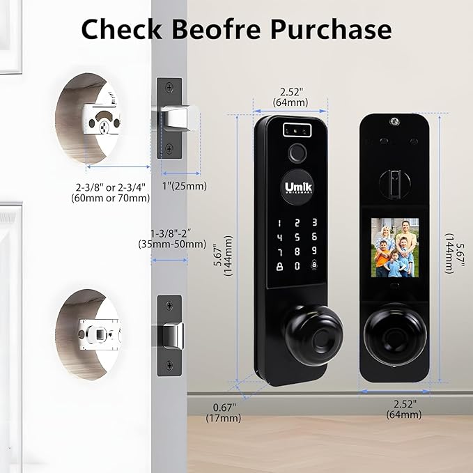 UMIKSMART Video Smart Door Lock with Camera, 3D Face Recognition & Fingerprint, WiFi Keyless Entry Deadbolt, Doorbell, Keypad, Tuya App Control for Home & Apartment, Black