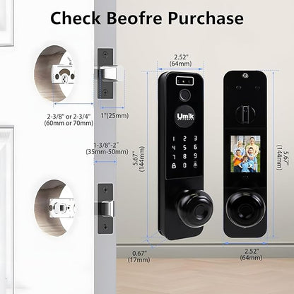 UMIKSMART Video Smart Door Lock with Camera, 3D Face Recognition & Fingerprint, WiFi Keyless Entry Deadbolt, Doorbell, Keypad, Tuya App Control for Home & Apartment, Black