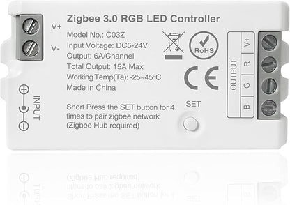 ZigBee 3.0 LED Controller C03Z RGB LED Strip Bulb Dimmer Compatible with Echo Plus Home-kit Zigbee Hub Bridge Required DC5-24V for LED Strip Lights