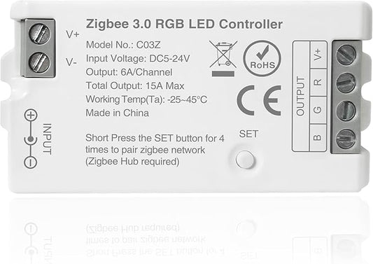 ZigBee 3.0 LED Controller C03Z RGB LED Strip Bulb Dimmer Compatible with Echo Plus Home-kit Zigbee Hub Bridge Required DC5-24V for LED Strip Lights