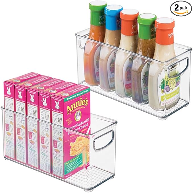 iDesign Plastic Stackable Pantry Bin, Set of 2, Clear | Storage Bin with Handles, For Cabinets or Fridge