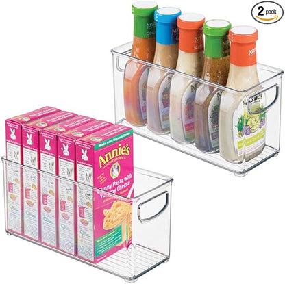 iDesign Plastic Stackable Pantry Bin, Set of 2, Clear | Storage Bin with Handles, For Cabinets or Fridge