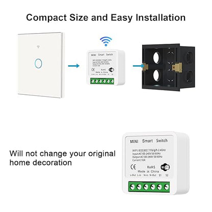 WiFi Smart Light Switch Compatible With Alexa/Google Home, APP Remote/Voice Control, DIY Mode, Timer Function, LAN Control, No Hub Required, 2 Way 16A (2 Pack)