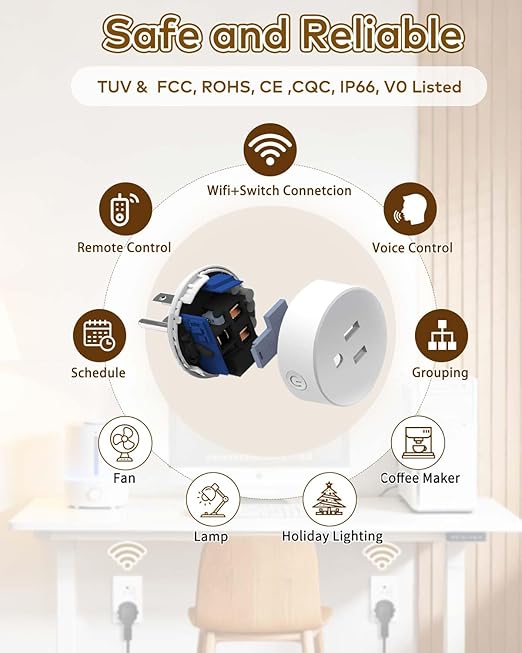 Wireless Remote Control Outlet Plug,NineLeaf Smart Outlets for Household,On Off 1 Smart Plug 2 Switches Compatible with Tuya,Alexa and Google Assistant,Timer Outlet,No Wiring,White