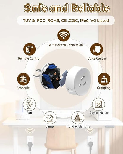 NineLeaf Smart Plug, WiFi Smart Plugs Work with Alexa and Google Home via Tuya,Wireless Outlets Timer with APP Remote Control, 2.4GHz Wi-Fi Only, No Hub Required, TUV FCC Listed (6 outlets+1 Switch)